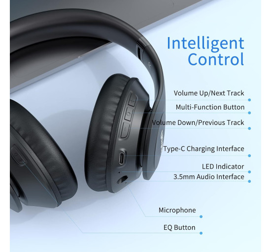 Беспроводные Hi-Fi стереонаушники с микрофоном Uliptz WH203A, 65 часов воспроизведения, черные (my-19007)