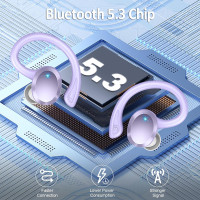 Беспроводные наушники Rulefiss Q38 с микрофоном HD с шумоподавлением, наушники 48H Bluetooth 5.3 с двойным светодиодным дисплеем фиолетовые (my-11125)