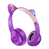 Беспроводные полноразмерные Bluetooth наушники Y47 250mAh LED с кошачьими ушками фиолетовые (my-16081)