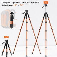 Штатив для камери VICTIV 74" NT70 алюмінієва підставка-штатив для Canon Nikon з сумкою для перенесення та тримачем для телефону, помаранчевий (my-13031)