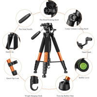 Штатив для камеры VICTIV 74" NT70 алюминиевая подставка-штатив для Canon Nikon с сумкой для переноски и держателем для телефона, оранжевый(my-13031)