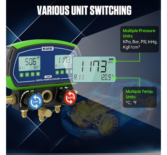 Цифровой манометр MR CARTOOL L302 для автомобильного кондиционера, с 3 шлангами (my-19012)