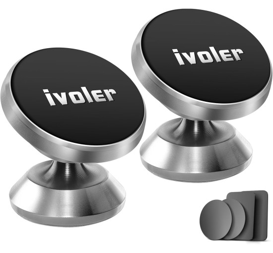 Универсальный магнитный держатель  iVoler 2 шт. в упаковке, для телефона на приборную панель с возможностью вращения на 360°, серебристый (my-16133)