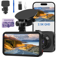 Відеореєстратор Ssontong A16W 2.5K QUAD HD 1440P з фронтальною камерою та картою пам'яті 128 ГБ чорний (my-11080)