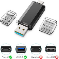 Флеш-накопичувач KEXIN USB C 128 ГБ USB 3.0 для ПК, планшета, ноутбука, телевізора, чорний (my-16085)