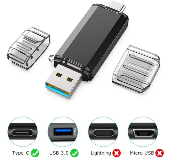 Флеш-накопичувач KEXIN USB C 128 ГБ USB 3.0 для ПК, планшета, ноутбука, телевізора, чорний (my-16085)