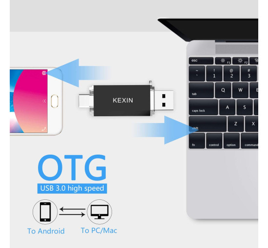 Флеш-накопичувач KEXIN USB C 128 ГБ USB 3.0 для ПК, планшета, ноутбука, телевізора, чорний (my-16085)