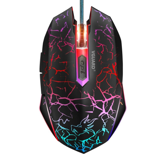 Игровая мышь VGUARD удобная проводная USB-оптическая RGB-мышь эргономичная для ПК, 7 цветов светодиодной подсветки , черная (my-16013)