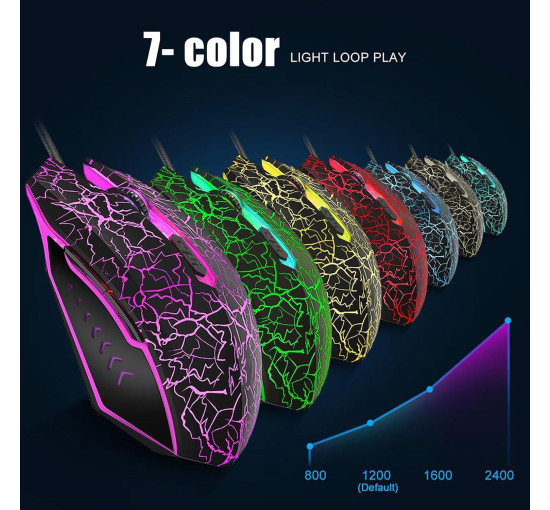 Игровая мышь VGUARD удобная проводная USB-оптическая RGB-мышь эргономичная для ПК, 7 цветов светодиодной подсветки , черная (my-16013)