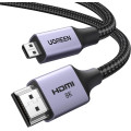 Кабель 1м. UGREEN Micro HDMI - HDMI 2.1 8K 4K при 120/240 Гц типа D, eARC, Dolby Atmos HDR, сверхскоростной HDCP (my-16047)