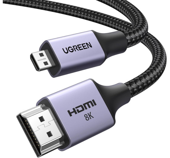Кабель 1м. UGREEN Micro HDMI - HDMI 2.1 8K 4K при 120/240 Гц типа D, eARC, Dolby Atmos HDR, сверхскоростной HDCP (my-16047)