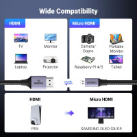 Кабель 1м. UGREEN Mini HDMI - HDMI 2.1 8K 4K при 120/240 Гц типу D, eARC, Dolby Atmos HDR, надшвидкісний HDCP (my-16047)