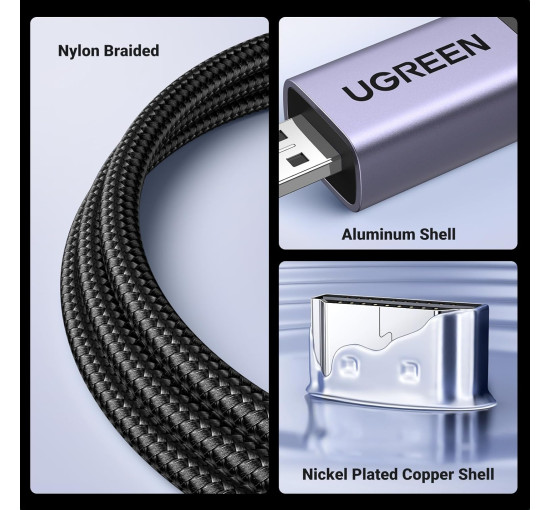 Кабель 1м. UGREEN Micro HDMI - HDMI 2.1 8K 4K при 120/240 Гц типа D, eARC, Dolby Atmos HDR, сверхскоростной HDCP (my-16047)