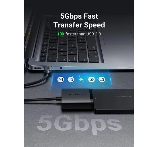 Кабель адаптер UGREEN SATA-USB 3.0 адаптер жорсткого диска SATA I/II/III, чорний (my-16042)
