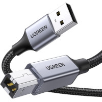 Кабель UGREEN, 2м. USB A - B  нейлоновый оплетенный кабель сканера, принтера USB B, совместимый с Epson, Canon, HP, Brother, Dell, Samsung, серый (my-16048)