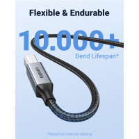 Кабель UGREEN, 2м. USB A - B  нейлоновый оплетенный кабель сканера, принтера USB B, совместимый с Epson, Canon, HP, Brother, Dell, Samsung, серый (my-16048)
