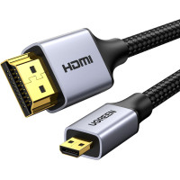 Кабель UGREEN 4K Micro HDMI - HDMI 3,3 фути, алюмінієвий корпус, плетений, 18 Гбіт/с, 4K 60 Гц, HDR 3D ARC сумісний з GoPro Hero 7, 6, 5, чорний (my-16049)