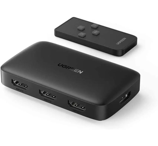 Перемикач HDMI із ДУ UGREEN HDMI Switcher 3In1 Out 4K@30HZ, чорний (my-16043)