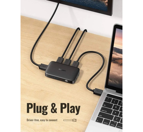 Перемикач HDMI із ДУ UGREEN HDMI Switcher 3In1 Out 4K@30HZ, чорний (my-16043)