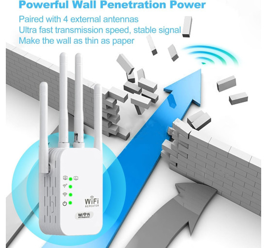 Ретранслятор сигнала WiFi QflFdetall 2A2F4-U10 300 Мбит/с, до 120 кв, 2,4 ГГц, 4 антенны (my-19018)