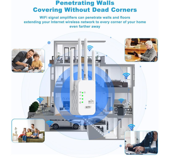 Ретранслятор сигнала WiFi QflFdetall 2A2F4-U10 300 Мбит/с, до 120 кв, 2,4 ГГц, 4 антенны (my-19018)