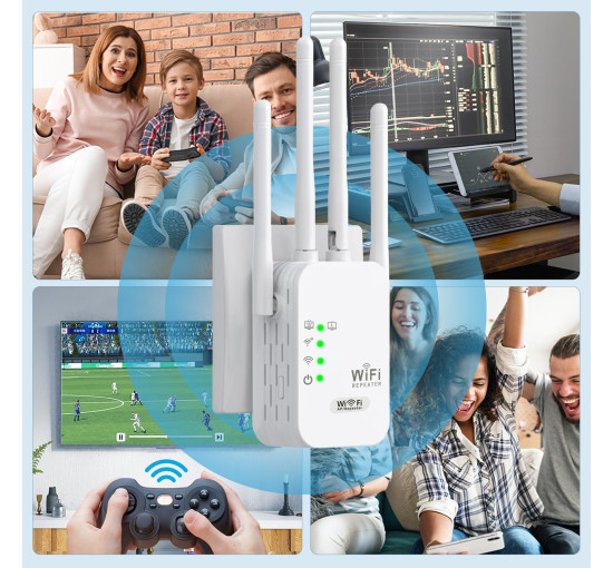 Ретранслятор сигнала WiFi QflFdetall 2A2F4-U10 300 Мбит/с, до 120 кв, 2,4 ГГц, 4 антенны (my-19018)