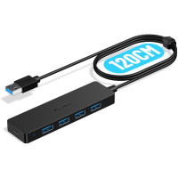 USB A 3.0 Hub Aceele с 4 портами USB-A и Type-C для зарядки, ультратонкий USB Thief 5 Гбит/с с удлинительным кабелем длиной 120 см для передачи данных (my-16097)