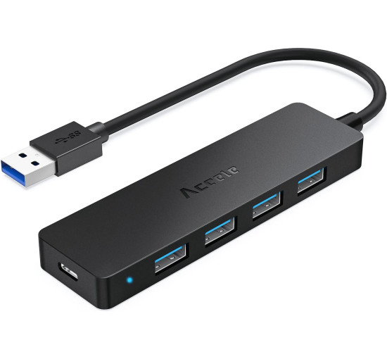USB3.0 HUB Ultra Slim Aceele AC-T10 5портов (4 для данных, 1 для питания) - SuperSpeed ​​5 Гбит/с - для MacBook Air/Pro, черный (my-16096)
