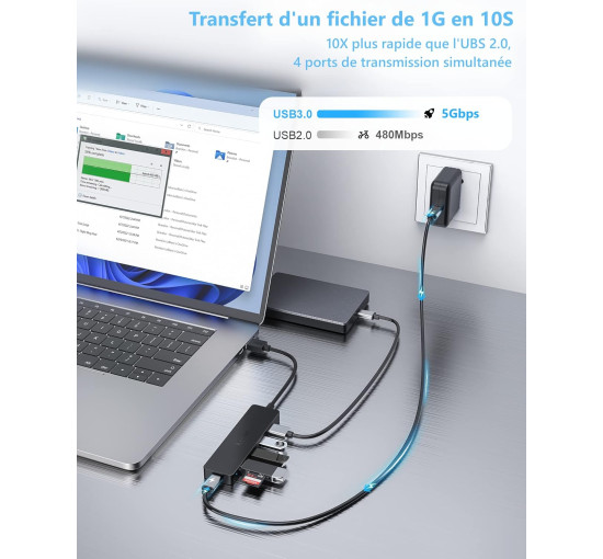 USB3.0 HUB Ultra Slim Aceele AC-T10 5портов (4 для данных, 1 для питания) - SuperSpeed ​​5 Гбит/с - для MacBook Air/Pro, черный (my-16096)