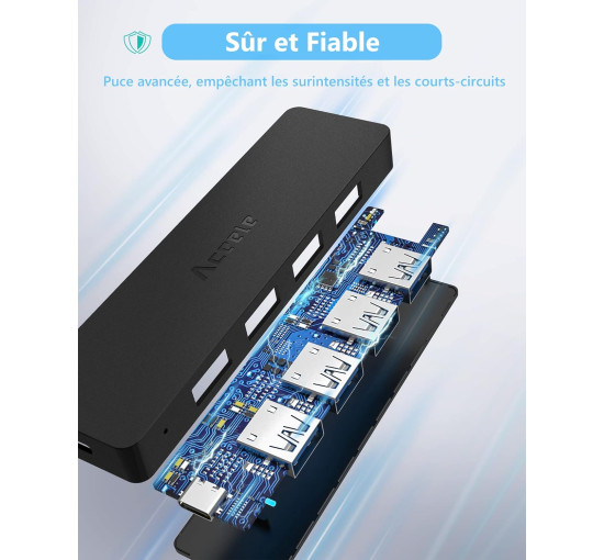 USB3.0 HUB Ultra Slim Aceele AC-T10 5портов (4 для данных, 1 для питания) - SuperSpeed ​​5 Гбит/с - для MacBook Air/Pro, черный (my-16096)