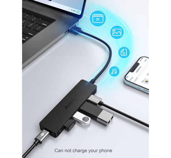 USB3.0 HUB Ultra Slim Aceele AC-T10 5портов (4 для данных, 1 для питания) - SuperSpeed ​​5 Гбит/с - для MacBook Air/Pro, черный (my-16096)