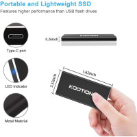 Зовнішній високошвидкісний SSD твердотілий накопичувач KOOTION на 250 ГБ швидкість читання до 500 МБ/с і записи до 450 МБ/с, чорний (my-16083)