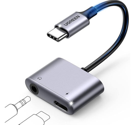 Зарядний пристрій UGREEN USB C на роз'єм 3,5 мм адаптер DAC PD 60 Вт швидка зарядка Type C, сірий