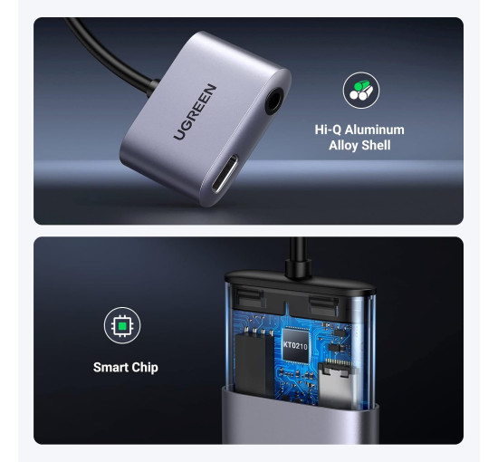 Зарядний пристрій UGREEN USB C на роз'єм 3,5 мм адаптер DAC PD 60 Вт швидка зарядка Type C, сірий