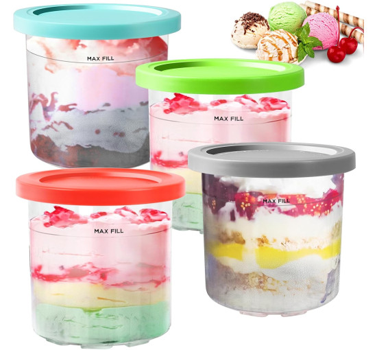 Контейнер Creami BYKITCHEN для морозива Ninja CREAMi NC300EU оранжевий, сірий (my-13034)