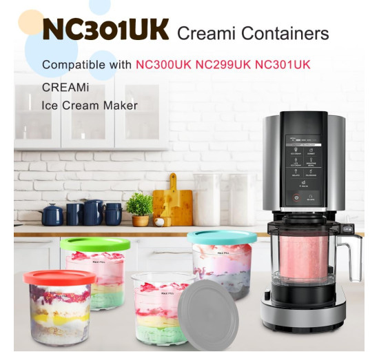Контейнер Creami BYKITCHEN для морозива Ninja CREAMi NC300EU оранжевий, сірий (my-13034)