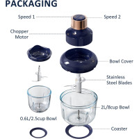 Кухонный комбайн Bear, электрический измельчитель продуктов мощностью 400 Вт с 2 стеклянными чашами, синий (my-13117)