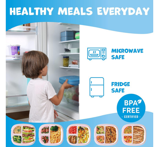 Детский Lunch Box Umami KidsBlue со столовыми приборами, 3 отделения, идеальный размер порций для детей от 4 до 12 лет, синий (my-13109)