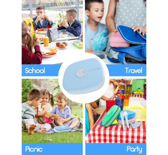 Детский Lunch Box Umami KidsBlue со столовыми приборами, 3 отделения, идеальный размер порций для детей от 4 до 12 лет, синий (my-13109)