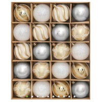 Елочные шары Valery Madelyn, 20 шт, 6 см, пластик, золотые и белые, с подвесами, для праздничного декора, элегантная тема (my-16129)