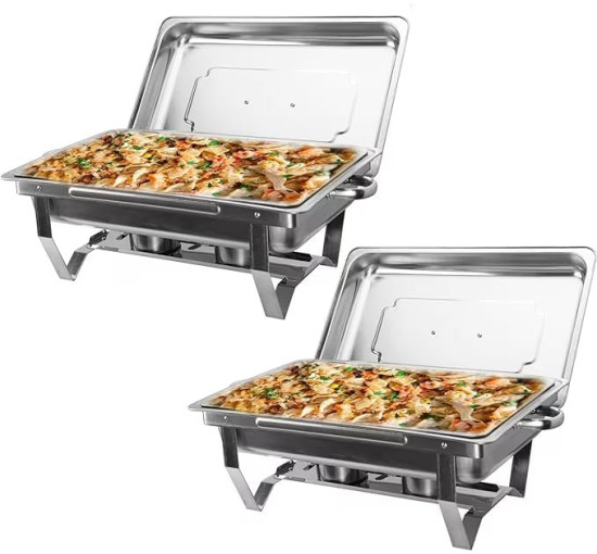 Набір із 2 предметів для фуршету WILPREP Chafing Dish, прямокутний набір із нержавіючої сталі для підігріву їжі, сріблястий (my-13110)