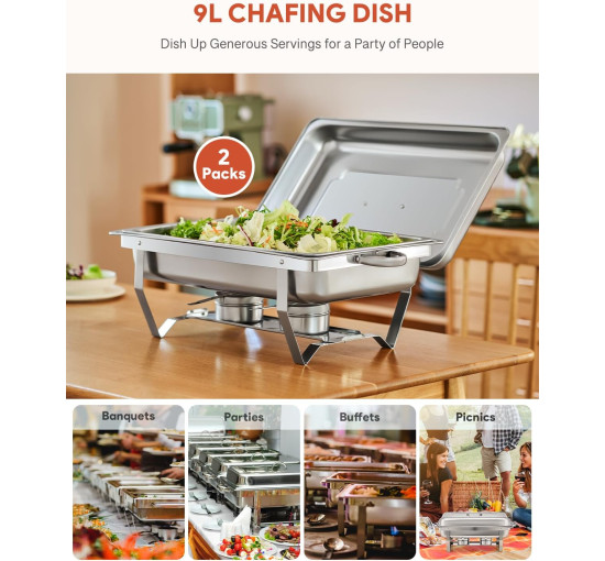 Набір із 2 предметів для фуршету WILPREP Chafing Dish, прямокутний набір із нержавіючої сталі для підігріву їжі, сріблястий (my-13110)