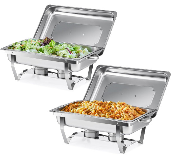 Набір із 2 предметів для фуршету WILPREP Chafing Dish, прямокутний набір із нержавіючої сталі для підігріву їжі, сріблястий (my-13110)