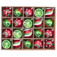 Набір пластикових новорічних кульок Victor's Workshop 20 шт. 6 см, ялинкові іграшки, тематика ельфійська, червоні, зелені, білі, неб'ються, з підвісками (my-16128)