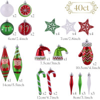 Подарочный набор рождественских шаров Victor's Workshop 40 шт. для рождественского украшения, красный, зеленый (my-16127)