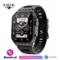 Новий ультра розумний годинник LIGE для чоловіків Bluetooth, 600mAh виклик TWS локальна музика спортивний годинник 1.96'' IP68 водонепроникний (my-13089)