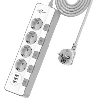 Сетевой фильтр KEPLUG 500J с 4 розетками и 3 портами USB (2,4 А), USB с 2-метровым шнуром для домашнего офиса (белый) (my-13003)