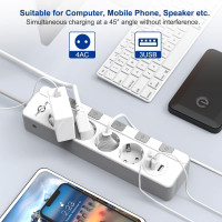 Сетевой фильтр KEPLUG 500J с 4 розетками и 3 портами USB (2,4 А), USB с 2-метровым шнуром для домашнего офиса (белый) (my-13003)