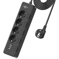 Сетевой фильтр KEPLUG 500J с 4 розетками и 3 портами USB (2,4 А), USB с 2-метровым шнуром для домашнего офиса (черный) (my-13002)