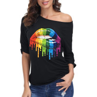 Женская футболка ELFIN, рубашки для вечеринок в стиле 80-х, сексуальные губы, рубашка на одно плечо (my-13170)